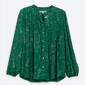 Daniel Rainn Malin Pleat Detail Top Green Long Sleeve  Boho Chic Blouse XL